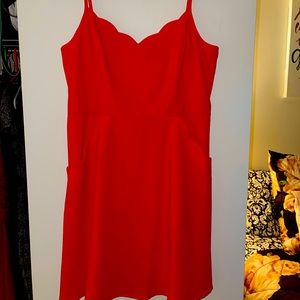 Chrissie Scallop Detail Dress, orange red color